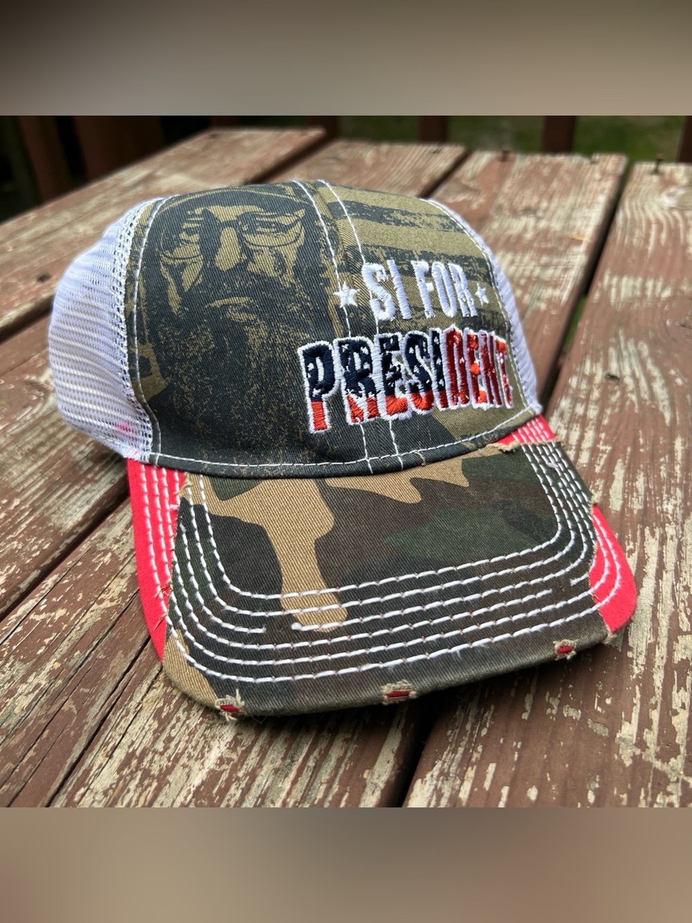 Duck Dynasty Hat SI For President Adjustable Hook & Loop Distressed Trucker Cap